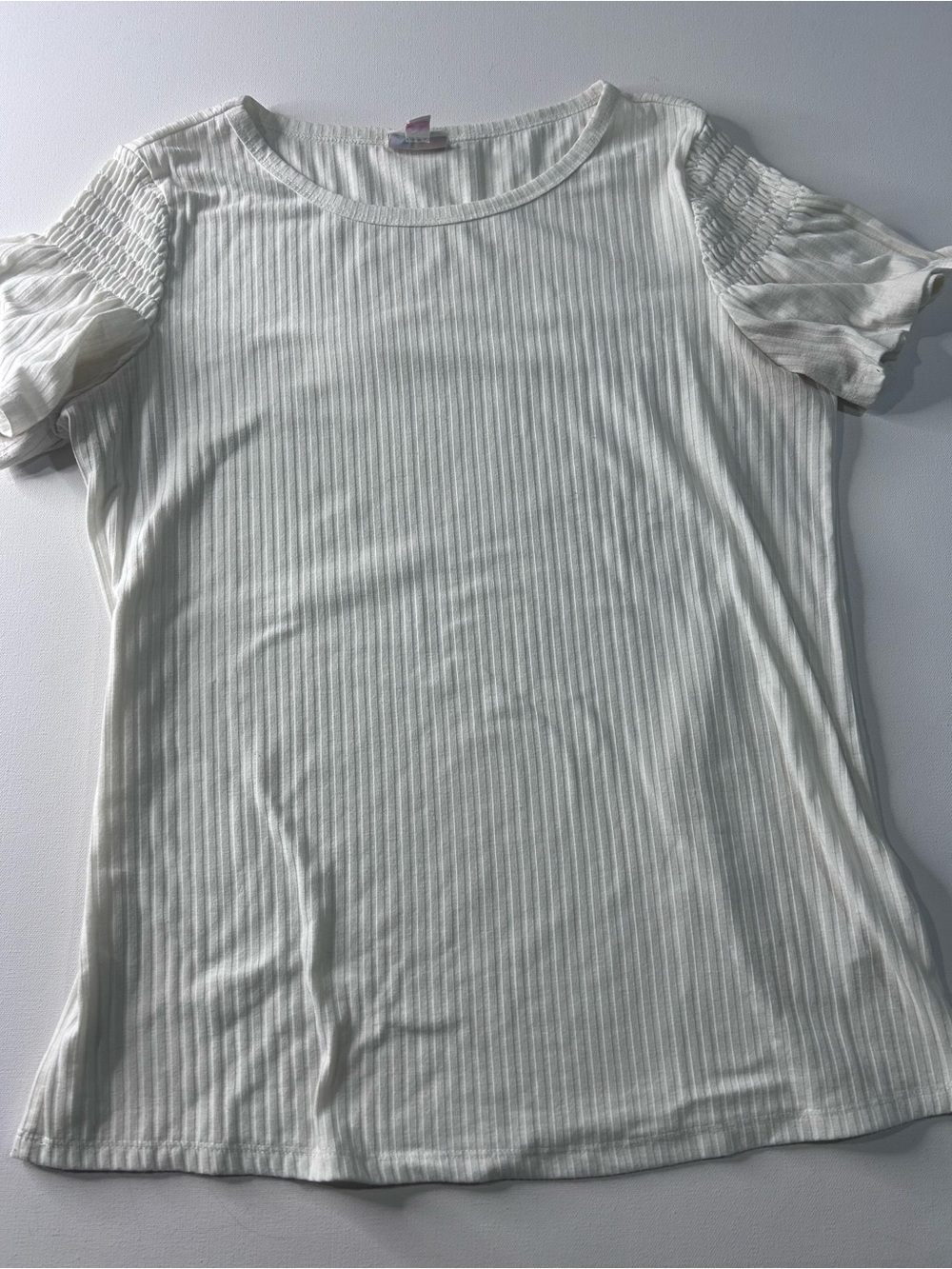 Lularoe Small Stephanie White Flutter Sleeve Ribbed T-Shirt